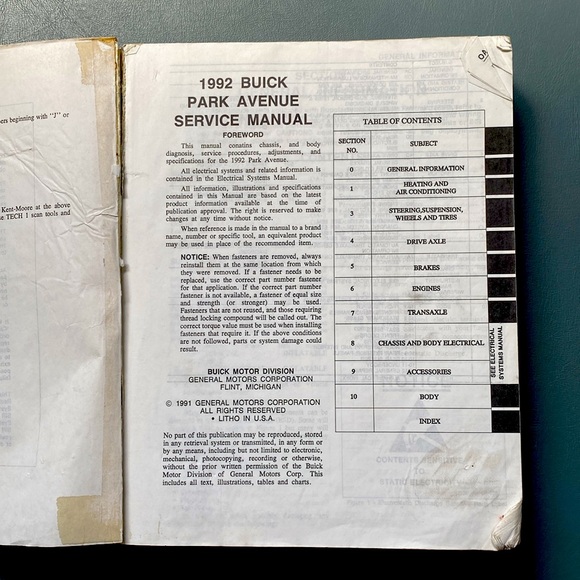 BUICK. 1992 SERVICE MANUAL BUICK. - Picture 2 of 7